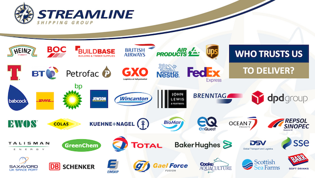 A collage of client logos including BP, FedEx and British Airways demonstrating Streamline's trusted clients