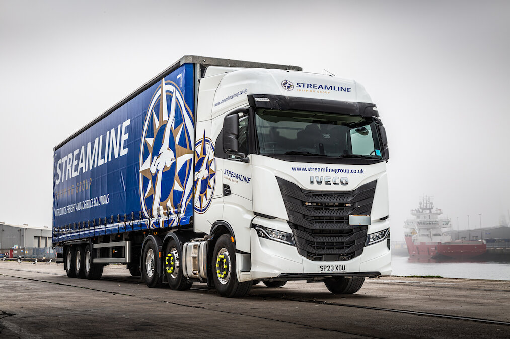 Streamline Shipping Group truck on a Scottish highway, illustrating reliable UK haulage services.