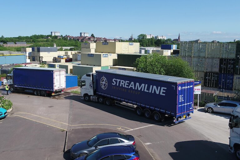 Streamline Shipping fleet at Glasgow Coatbridge depot supporting Central Scotland haulage
